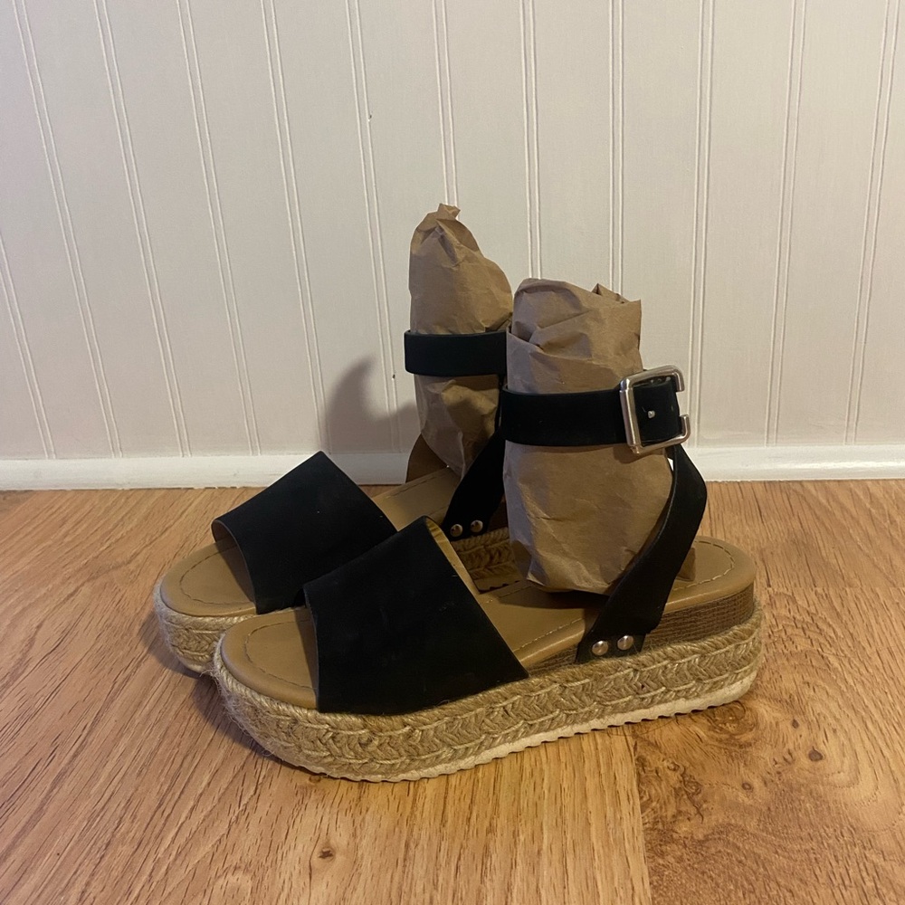 Black Espadrille Wedge Sandals